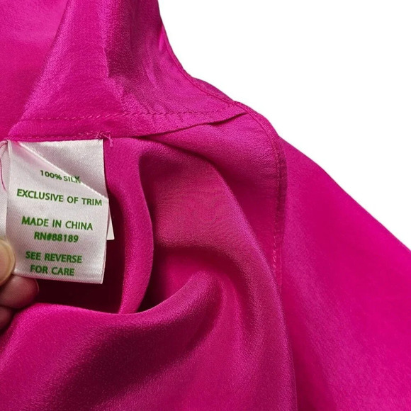 Lilly Pulitzer 100% Silk Tie Front Lace Up Blouse Pink Size Medium Bell Sleeve - Picture 7 of 9